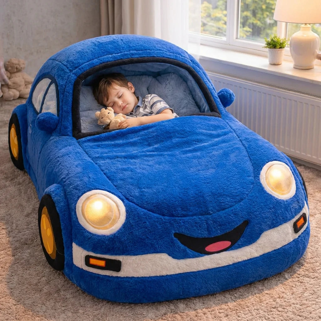 Car-Shaped Kids Sleeping Bag Bed – Soft Plush Floor Bed for Toddlers