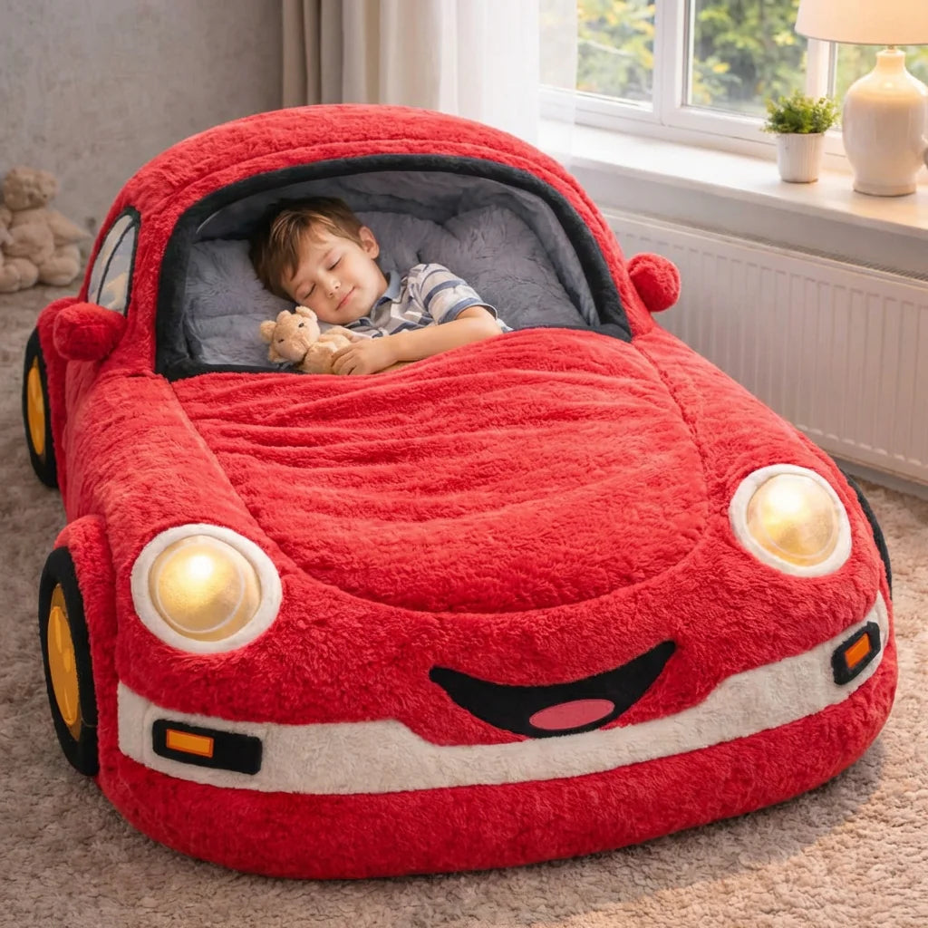 Car-Shaped Kids Sleeping Bag Bed – Soft Plush Floor Bed for Toddlers
